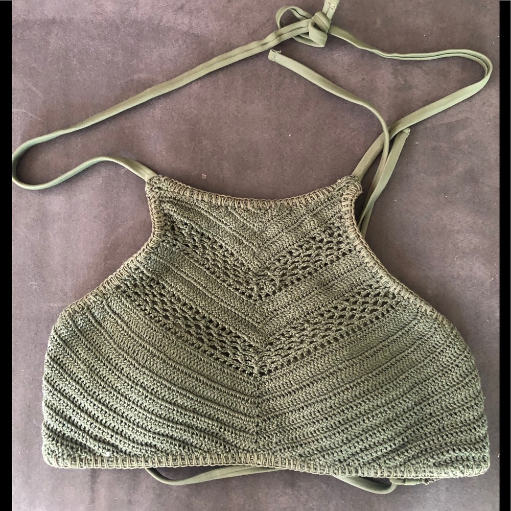 Army green crochet padded top